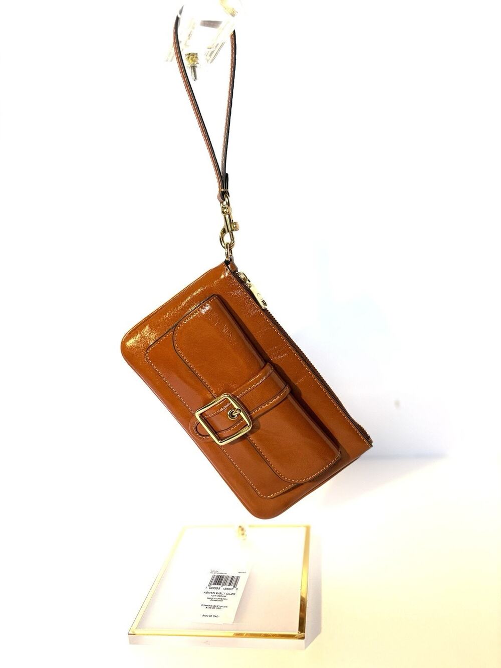 Coach CDY04 Ashton Wristlet Glazed Leather Wristlet Clutch Wallet Cinnamon